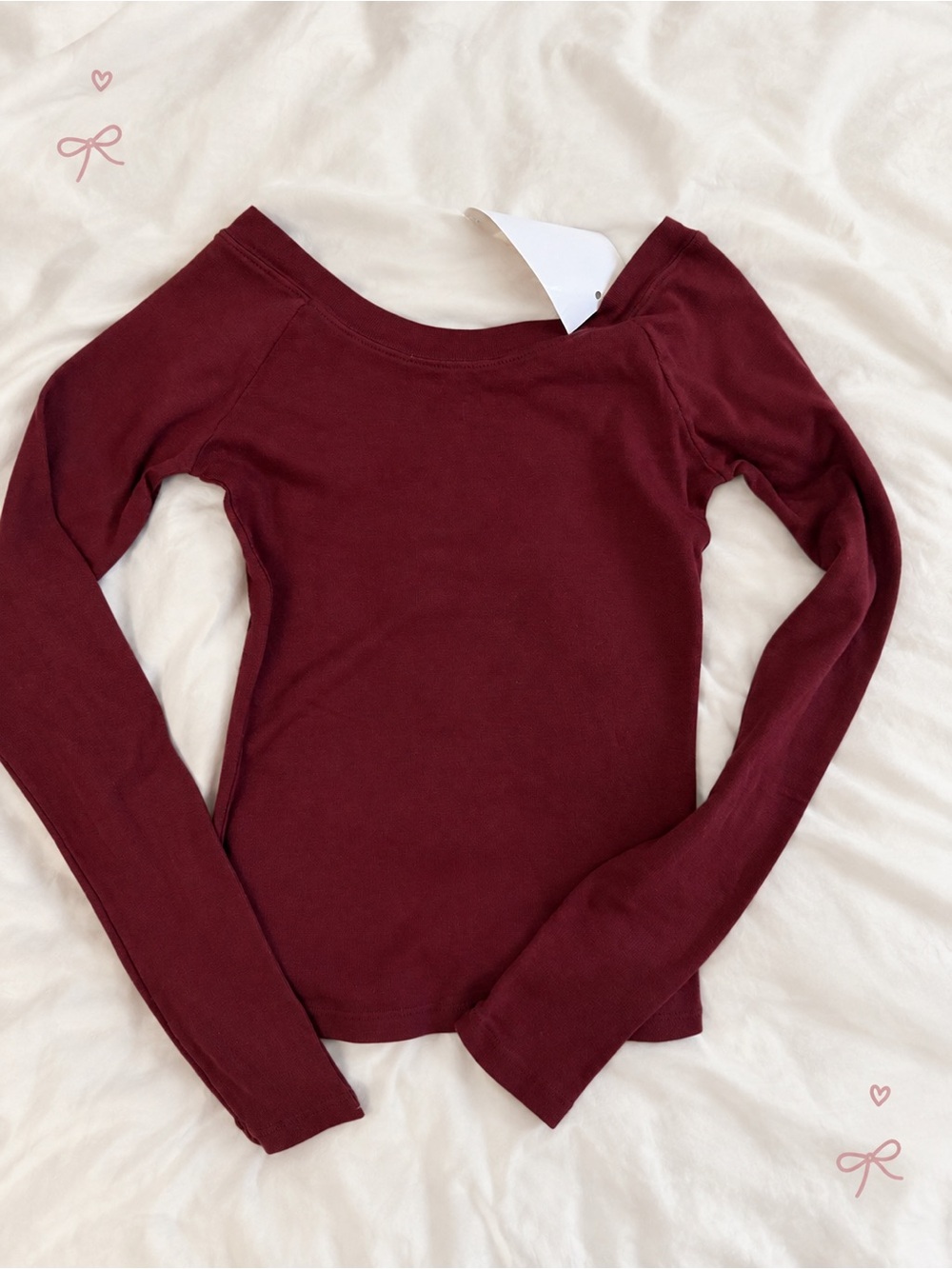 Brandy Melville Off-Shoulder Long Sleeve Top - Burgundy